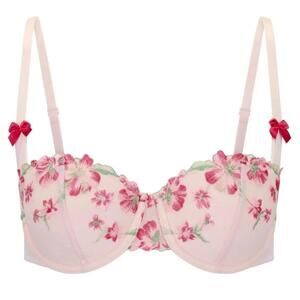 Adore Me Daphne push up Balconette Bra Pink Floral Embroidered 40B